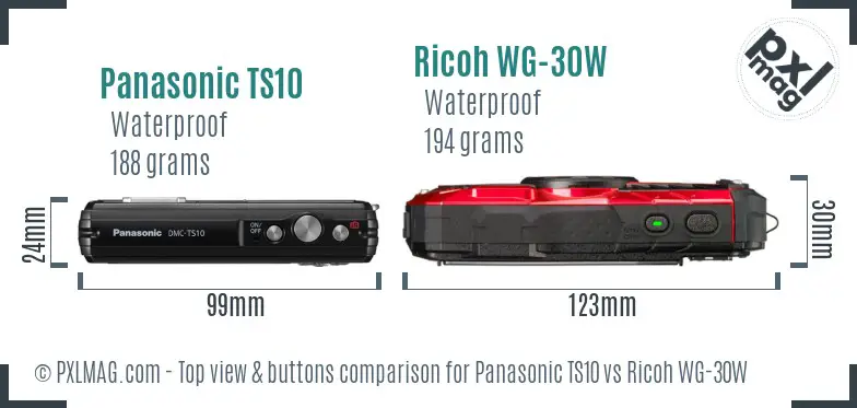 Panasonic TS10 vs Ricoh WG-30W top view buttons comparison