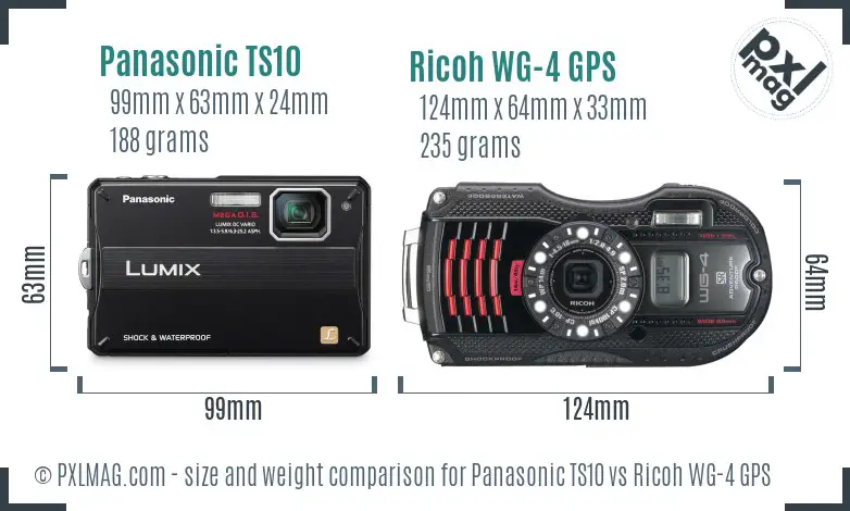Panasonic TS10 vs Ricoh WG-4 GPS size comparison