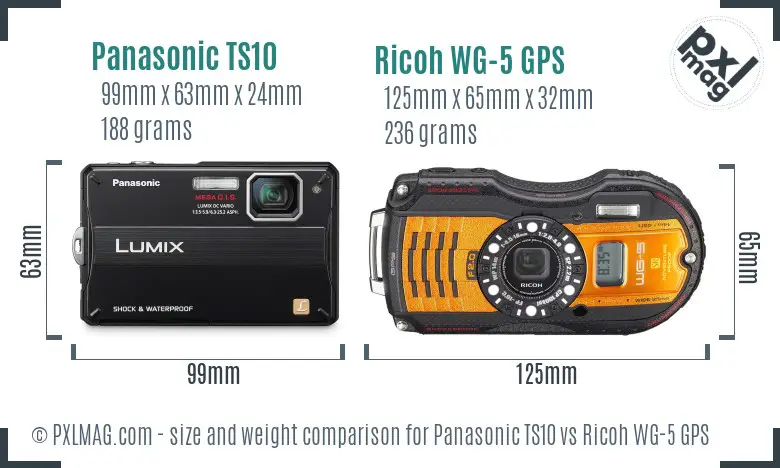 Panasonic TS10 vs Ricoh WG-5 GPS size comparison