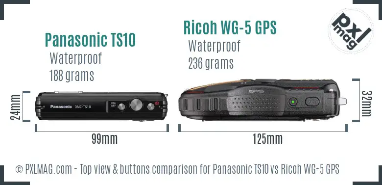Panasonic TS10 vs Ricoh WG-5 GPS top view buttons comparison