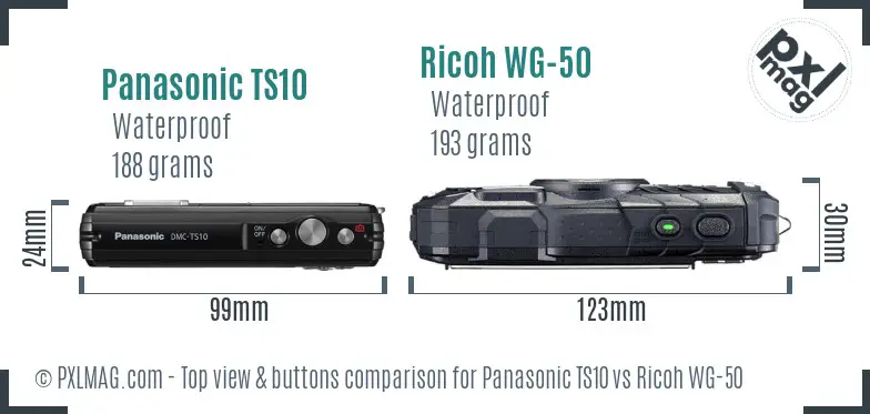 Panasonic TS10 vs Ricoh WG-50 top view buttons comparison Panasonic TS10 vs Ricoh WG-50 top view buttons comparison