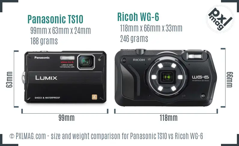 Panasonic TS10 vs Ricoh WG-6 size comparison