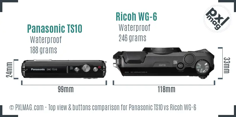 Panasonic TS10 vs Ricoh WG-6 top view buttons comparison