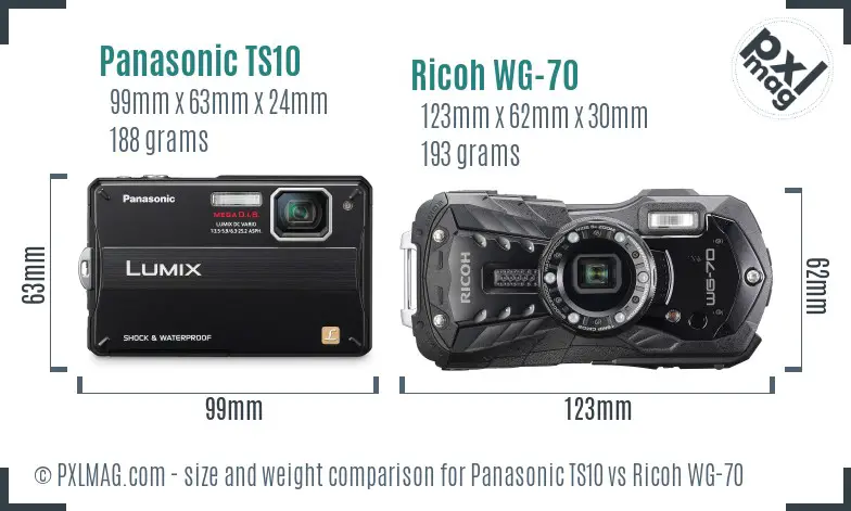 Panasonic TS10 vs Ricoh WG-70 size comparison