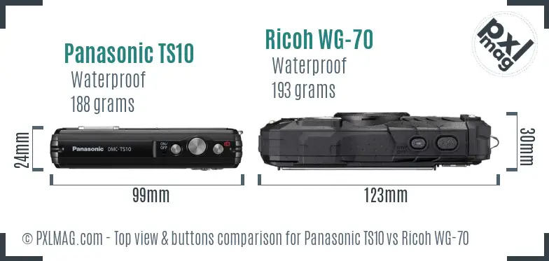 Panasonic TS10 vs Ricoh WG-70 top view buttons comparison
