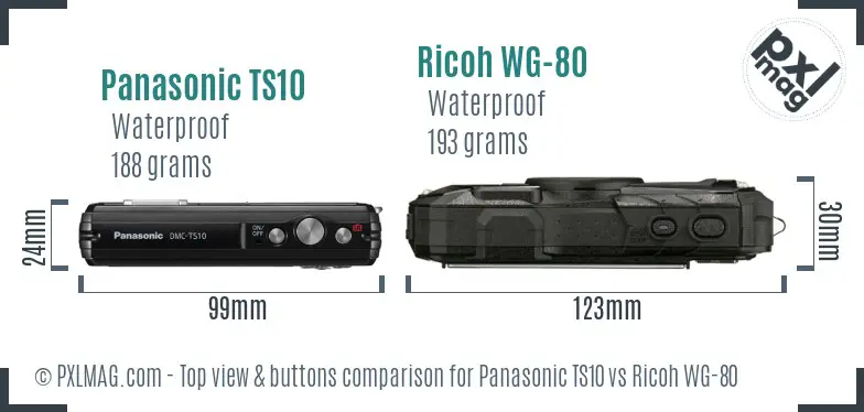 Panasonic TS10 vs Ricoh WG-80 top view buttons comparison