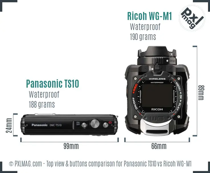 Panasonic TS10 vs Ricoh WG-M1 top view buttons comparison Panasonic TS10 vs Ricoh WG-M1 top view buttons comparison