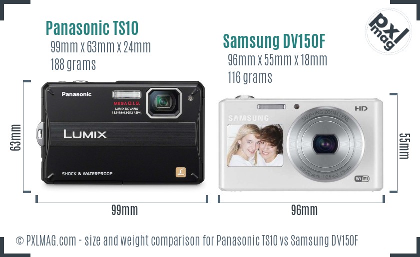 Panasonic TS10 vs Samsung DV150F size comparison