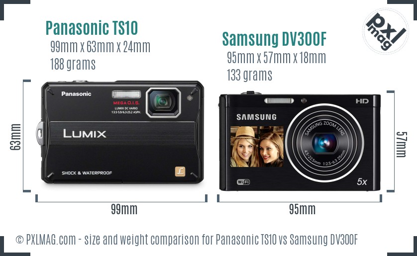 Panasonic TS10 vs Samsung DV300F size comparison