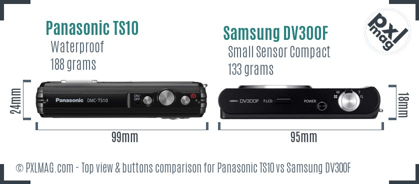 Panasonic TS10 vs Samsung DV300F top view buttons comparison