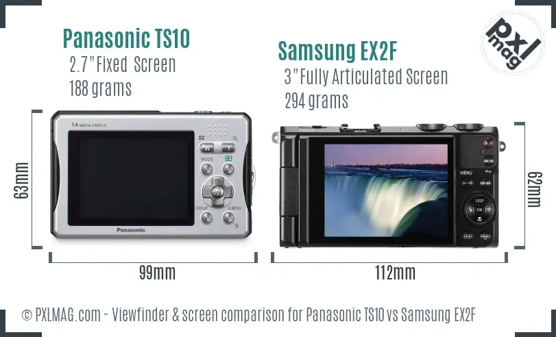 Panasonic TS10 vs Samsung EX2F Screen and Viewfinder comparison