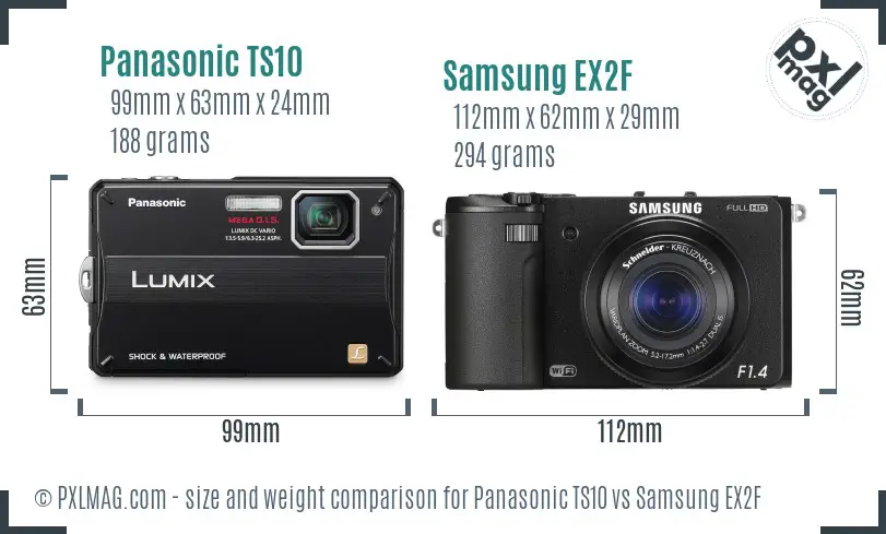 Panasonic TS10 vs Samsung EX2F size comparison