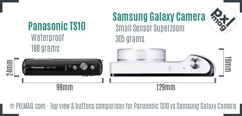 Panasonic TS10 vs Samsung Galaxy Camera 3G top view buttons comparison Panasonic TS10 vs Samsung Galaxy Camera 3G top view buttons comparison