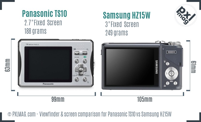 Panasonic TS10 vs Samsung HZ15W Screen and Viewfinder comparison