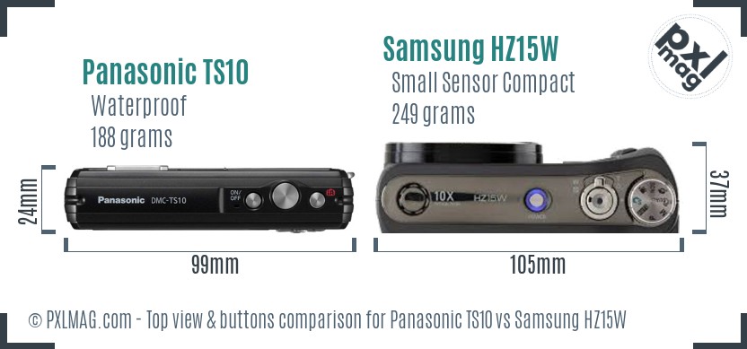 Panasonic TS10 vs Samsung HZ15W top view buttons comparison