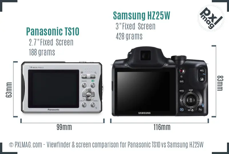 Panasonic TS10 vs Samsung HZ25W Screen and Viewfinder comparison