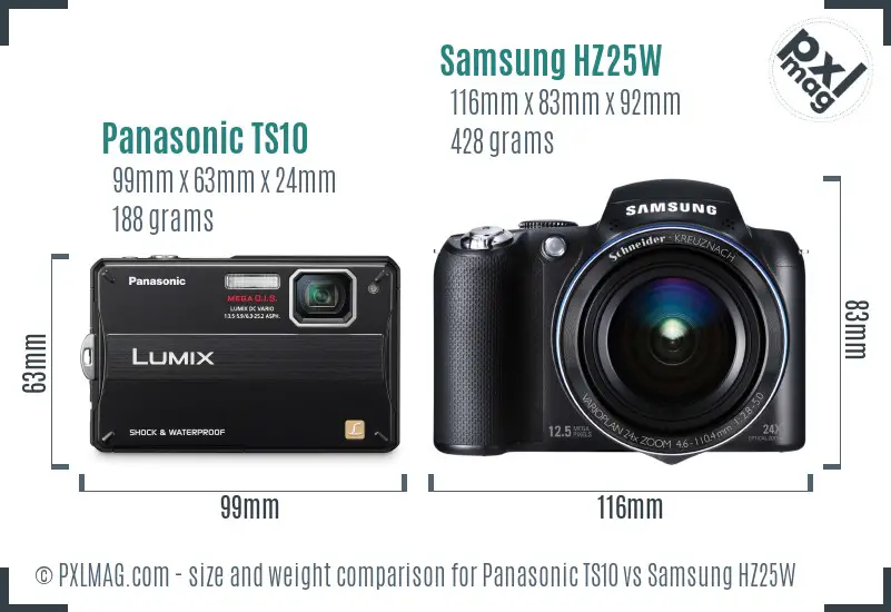 Panasonic TS10 vs Samsung HZ25W size comparison