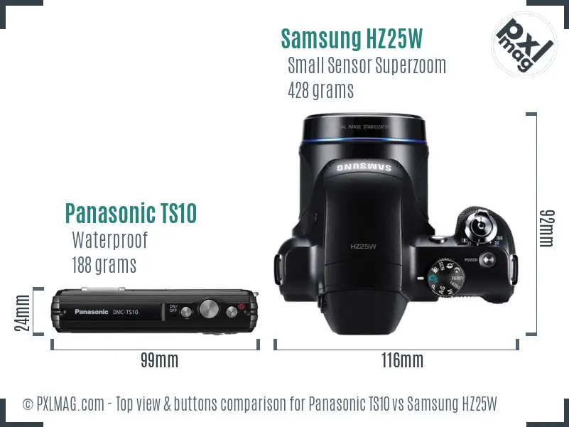 Panasonic TS10 vs Samsung HZ25W top view buttons comparison