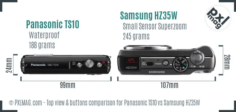 Panasonic TS10 vs Samsung HZ35W top view buttons comparison Panasonic TS10 vs Samsung HZ35W top view buttons comparison
