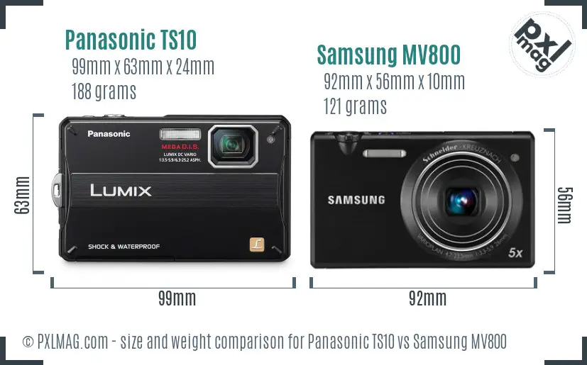 Panasonic TS10 vs Samsung MV800 size comparison