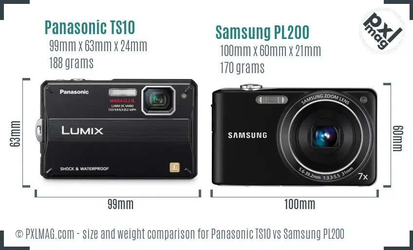 Panasonic TS10 vs Samsung PL200 size comparison