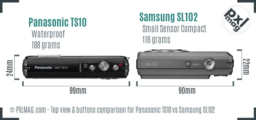 Panasonic TS10 vs Samsung SL102 top view buttons comparison Panasonic TS10 vs Samsung SL102 top view buttons comparison