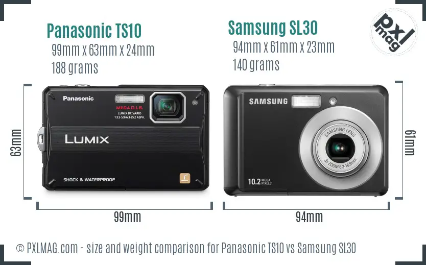 Panasonic TS10 vs Samsung SL30 size comparison