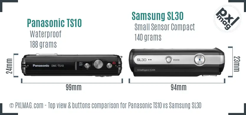 Panasonic TS10 vs Samsung SL30 top view buttons comparison