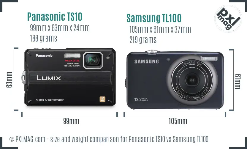 Panasonic TS10 vs Samsung TL100 size comparison