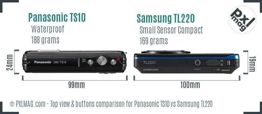 Panasonic TS10 vs Samsung TL220 top view buttons comparison Panasonic TS10 vs Samsung TL220 top view buttons comparison