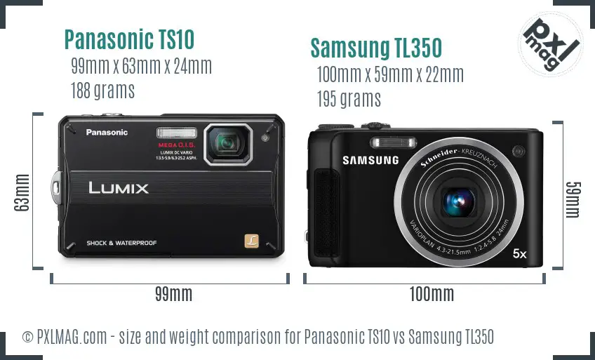 Panasonic TS10 vs Samsung TL350 size comparison