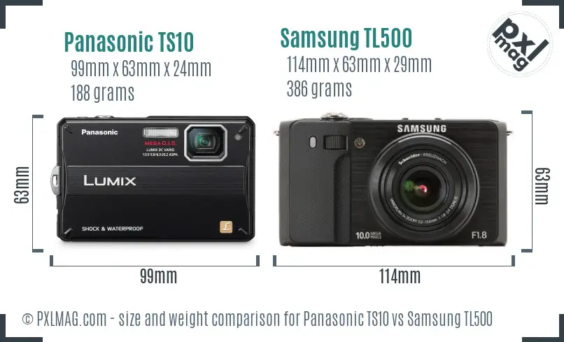 Panasonic TS10 vs Samsung TL500 size comparison