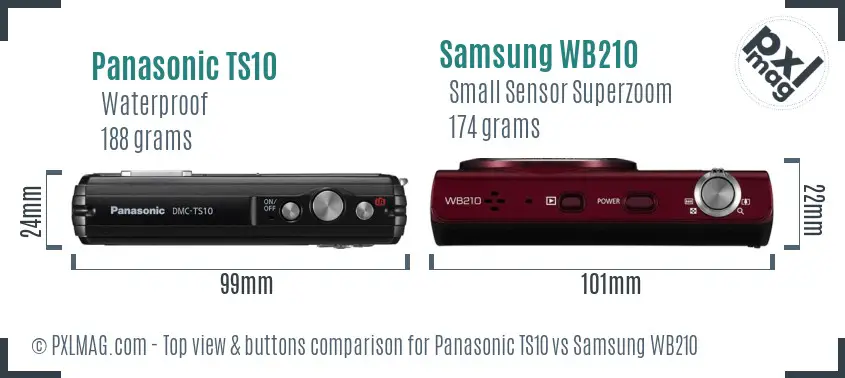 Panasonic TS10 vs Samsung WB210 top view buttons comparison Panasonic TS10 vs Samsung WB210 top view buttons comparison