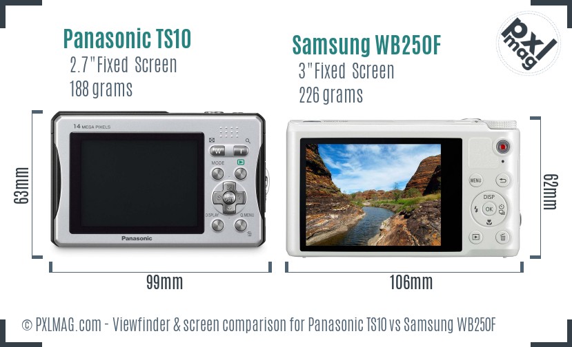Panasonic TS10 vs Samsung WB250F Screen and Viewfinder comparison
