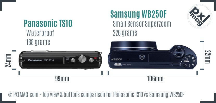 Panasonic TS10 vs Samsung WB250F top view buttons comparison
