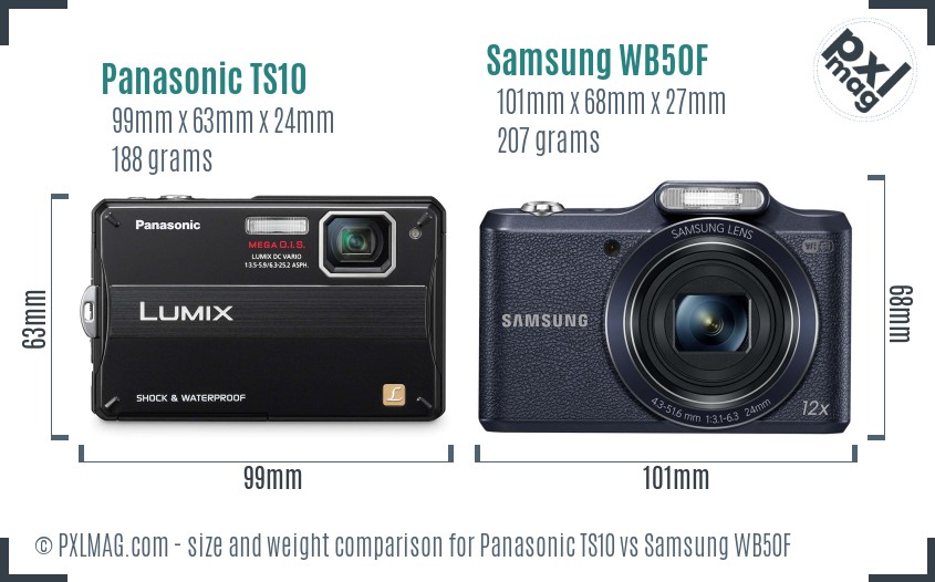 Panasonic TS10 vs Samsung WB50F size comparison Panasonic TS10 vs Samsung WB50F size comparison