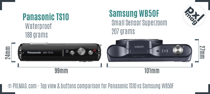 Panasonic TS10 vs Samsung WB50F top view buttons comparison