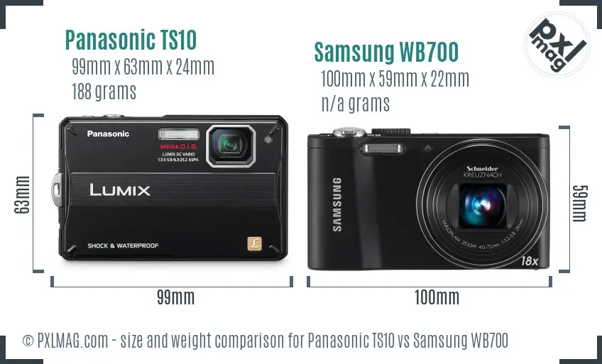 Panasonic TS10 vs Samsung WB700 size comparison