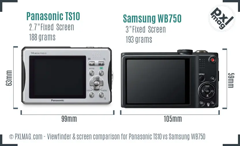 Panasonic TS10 vs Samsung WB750 Screen and Viewfinder comparison