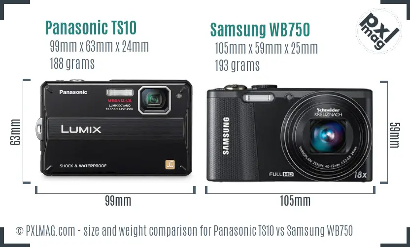 Panasonic TS10 vs Samsung WB750 size comparison