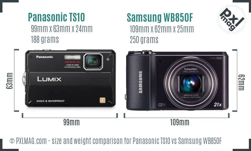 Panasonic TS10 vs Samsung WB850F size comparison Panasonic TS10 vs Samsung WB850F size comparison