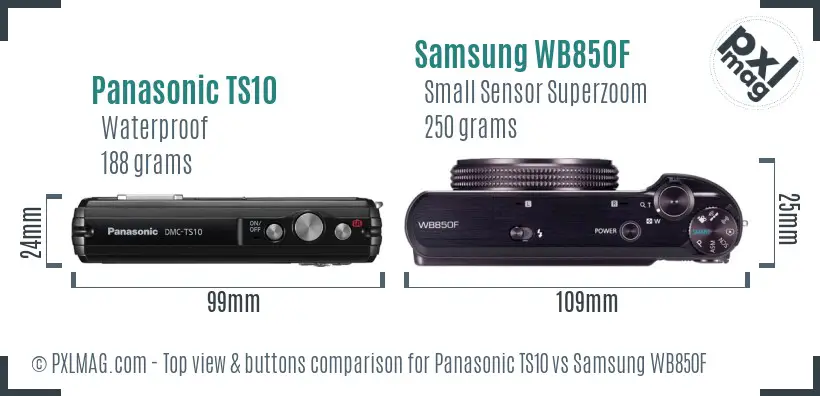 Panasonic TS10 vs Samsung WB850F top view buttons comparison Panasonic TS10 vs Samsung WB850F top view buttons comparison