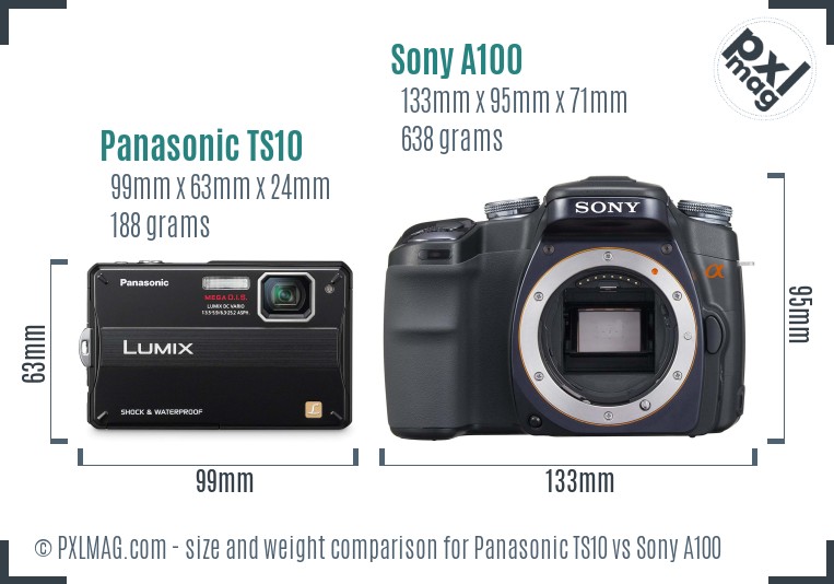 Panasonic TS10 vs Sony A100 size comparison