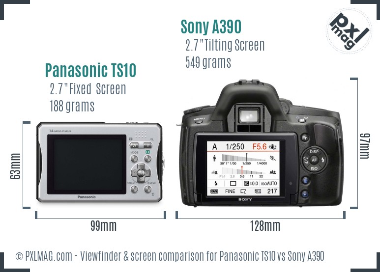 Panasonic TS10 vs Sony A390 Screen and Viewfinder comparison