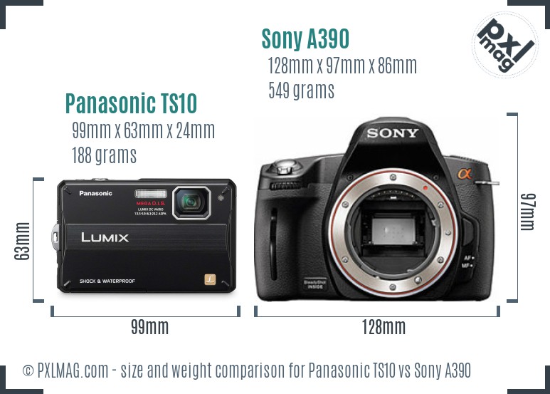 Panasonic TS10 vs Sony A390 size comparison Panasonic TS10 vs Sony A390 size comparison
