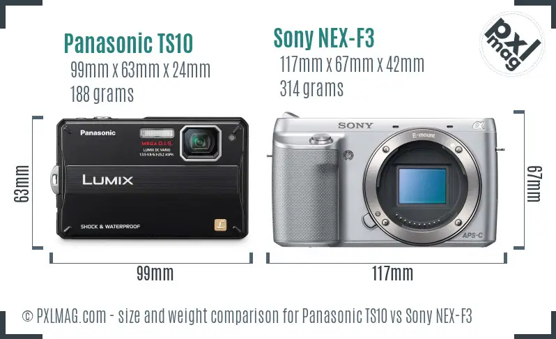 Panasonic TS10 vs Sony NEX-F3 size comparison Panasonic TS10 vs Sony NEX-F3 size comparison
