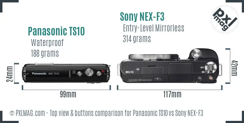 Panasonic TS10 vs Sony NEX-F3 top view buttons comparison Panasonic TS10 vs Sony NEX-F3 top view buttons comparison