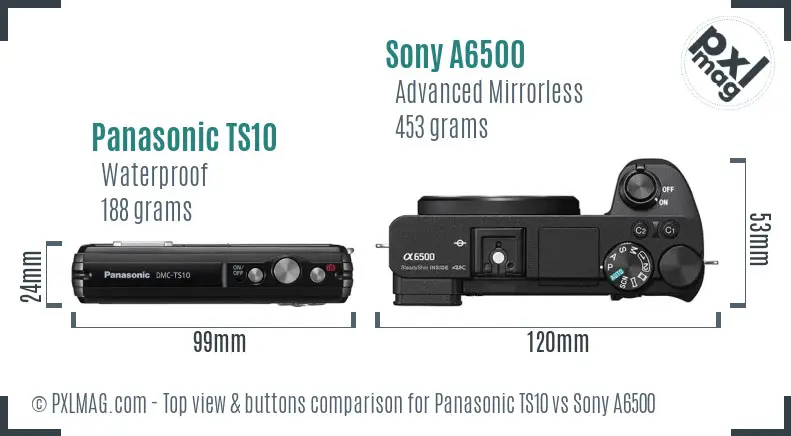 Panasonic TS10 vs Sony A6500 top view buttons comparison Panasonic TS10 vs Sony A6500 top view buttons comparison