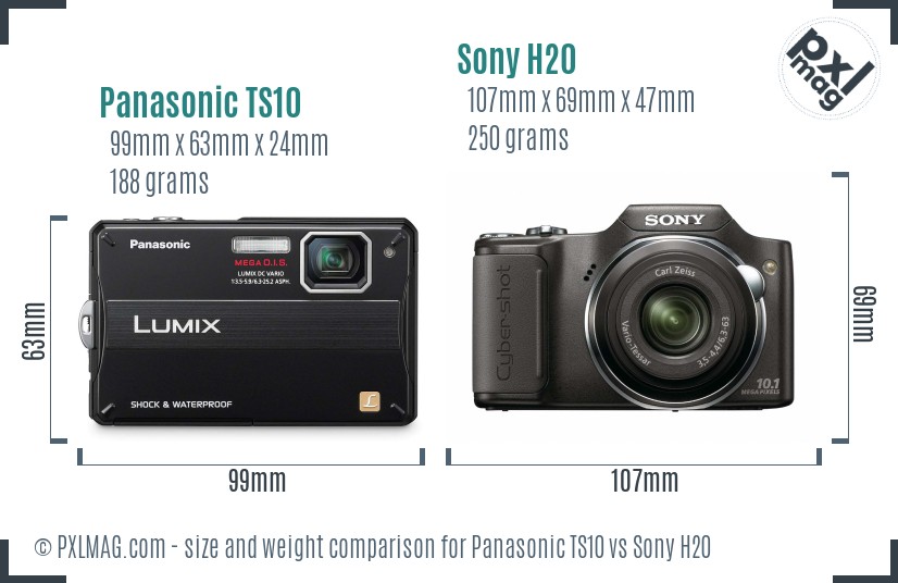 Panasonic TS10 vs Sony H20 size comparison