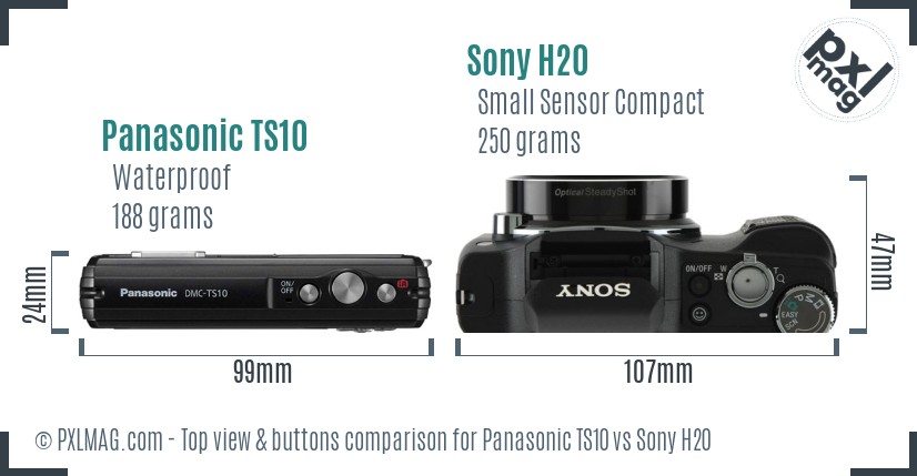 Panasonic TS10 vs Sony H20 top view buttons comparison